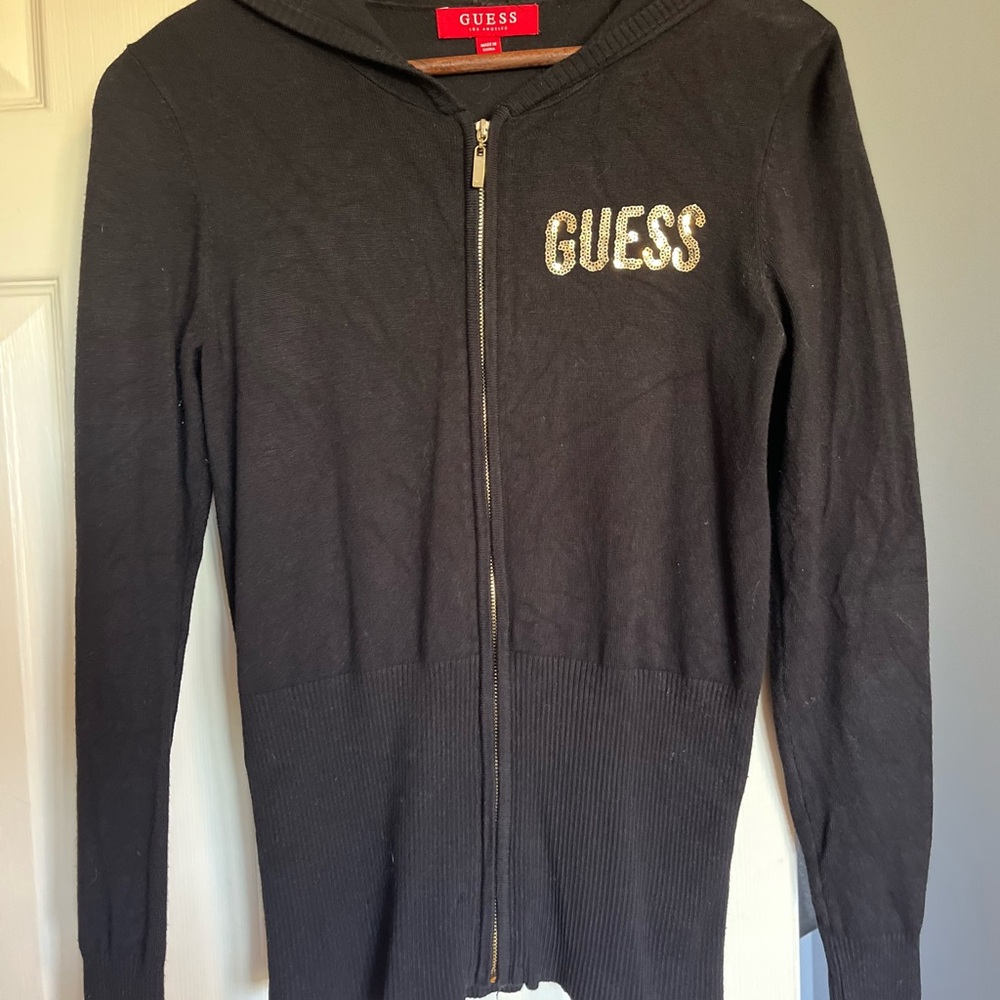Guess Black Knit Zip-Up Sweater